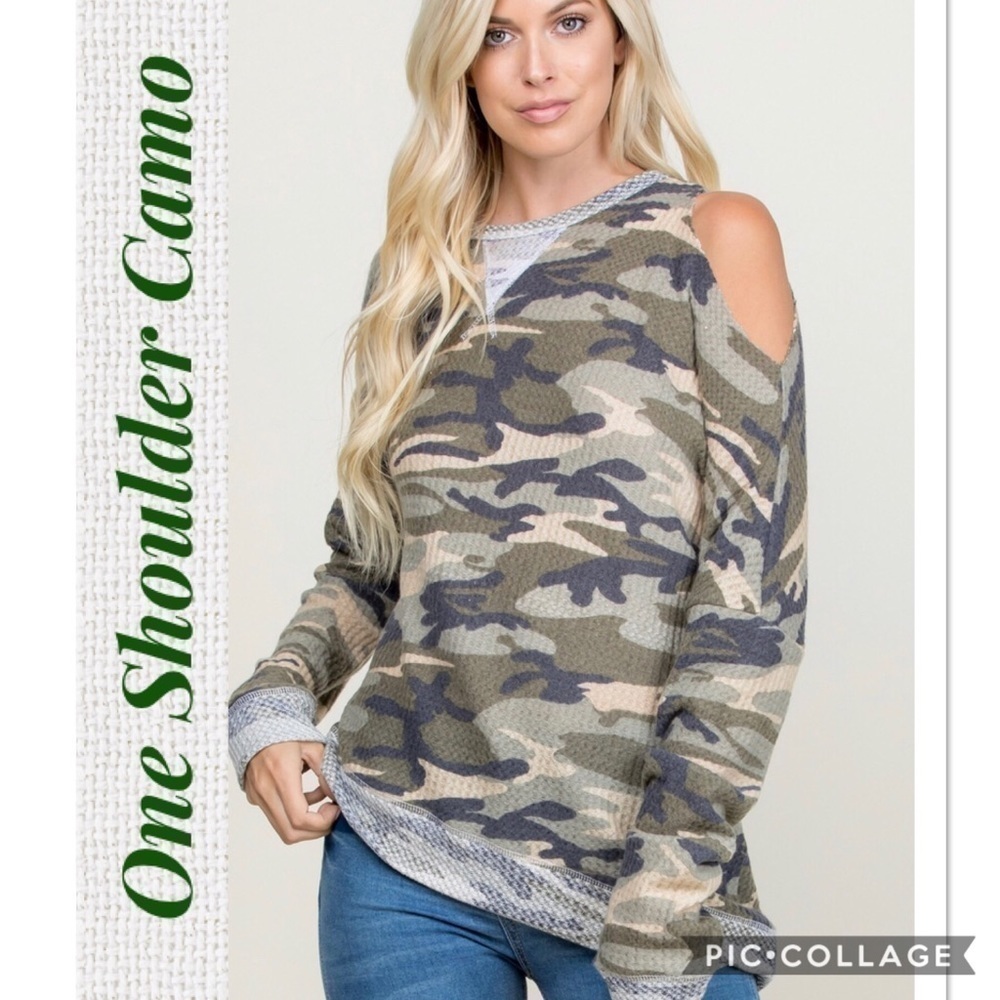 2 Left!! One Shoulder Camouflage Top